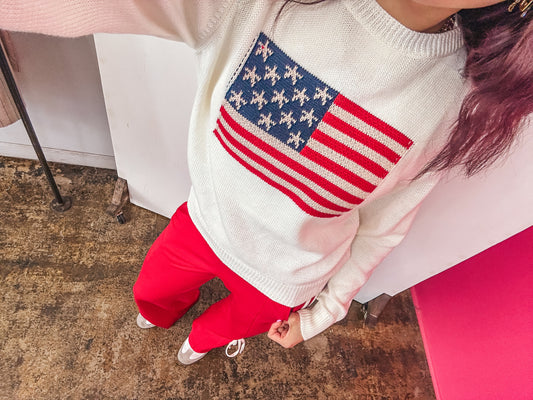 AMERICA HOME OF THE BRAVE LAND OF THE FREE FLAG SWEATER
