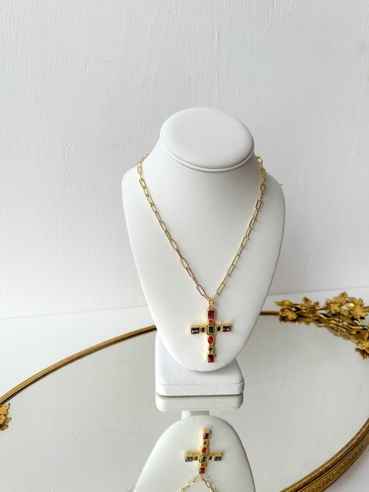 JEWEL CROSS NECKLACE